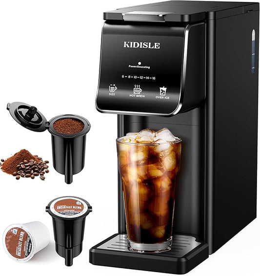 KIDISLE Hot & Iced Single Serve Coffee Maker for K Cup & Grounds, 6–16oz Brew Sizes, 40oz Water Tank, Reusable Pod Filter, Easy-to-Use for Home, Office, Dorm, Black