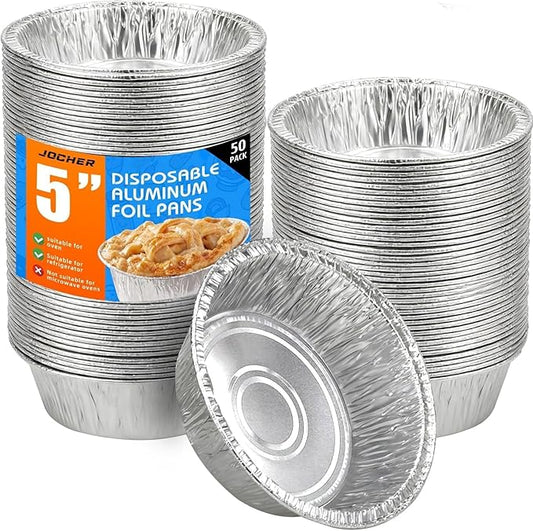 100 Pack Mini Pie Pans, 5in Pie Tins, Disposable Aluminum Round Foil Tart, Aluminum Foil Pans, Easily Stack & Store for Baking, Cooking, Storage or Reheating