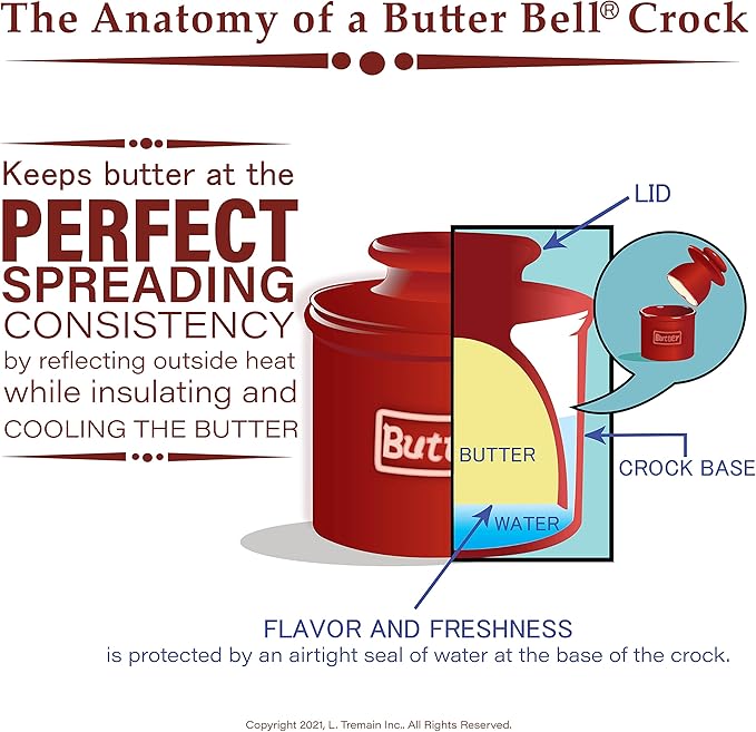 Butter Bell - The Original Butter Bell crock by L Tremain, a Countertop French Ceramic Butter Dish Keeper for Spreadable Butter, Dragon Steel Metallic