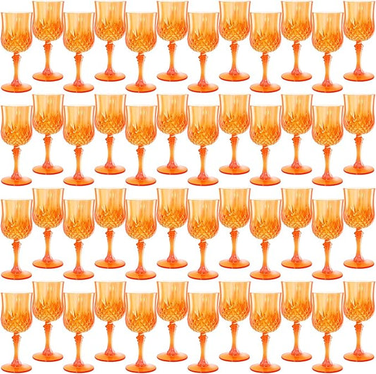 Plastic Wine Glasses, Plastic Goblets Vintage Style Cordial Unbreakable Drinking Glasses, Reusable Drinkware for Wedding Reception, Grand Event Party Supplies (48, Pumpkin orange)