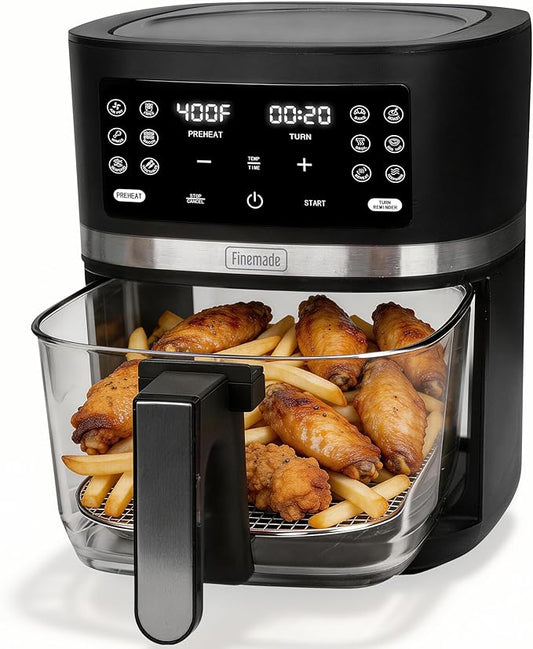 FineMade 12-in-1 Glass Air Fryer Non Toxic,4.5 Quart, Dishwasher-Safe Air fryer Glass Basket, Freidora De Aire De Vidrio, Temperature & Time Programable, PFOA & PFAS Free, Graphite