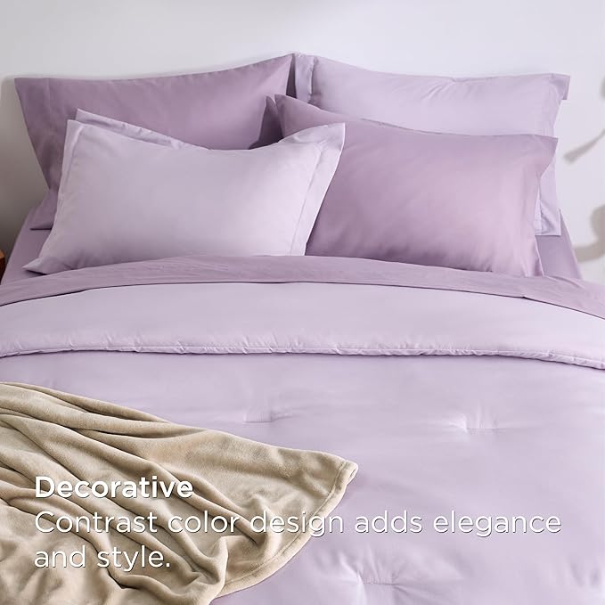 Bedsure Queen Comforter Set Grayish Purple, 8 Pieces Prewashed Queen Size Bed in a Bag with Soft Fleece Bed Blanket, Down Alternative Bedding Set for All Seasons, Sheets, Pillowcases & Shams