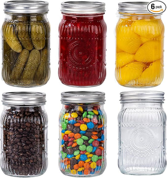 WELLIFE Sunflower Mason Jars 32oz-6Pcs