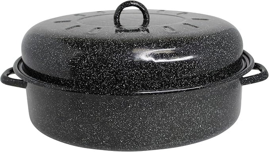MIRRO 18in Enamel Oval Roaster with Lid, Black