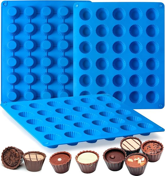 Sidosir 3pcs Peanut Butter Cup Mold, Silicone Mini Tart Pan for Bite Size Fat Bombs, Silicone Chocolate Candy Mold for Brownie (Bite Size Cup)