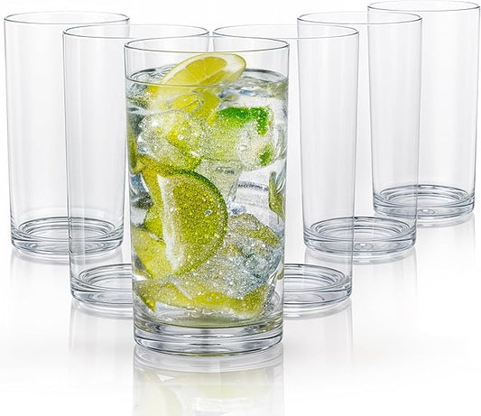 Zulay Kitchen Plastic Drinking Glasses (Set of 6) – 24oz Acrylic Shatterproof Water Cups for Home, Kitchen & Outdoors – Crystal Clear Glass Look – BPA & Lead-Free – Top-Rack Dishwasher Safe