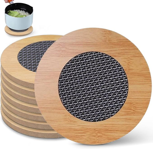 8 Pcs Wooden Trivets Hot Pads for Kitchen,5.7 Inch Trivets with Anti - Slip Mesh for Coffee Mat/Table Mats/Frying Pans/Hot Pot/Bowl/Teapot/(Round)