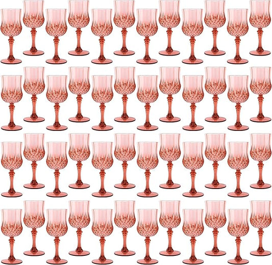 Plastic Wine Glasses, Plastic Goblets Vintage Style Cordial Unbreakable Drinking Glasses, Reusable Drinkware for Wedding Reception, Grand Event Party Supplies (48, Rose Gold)