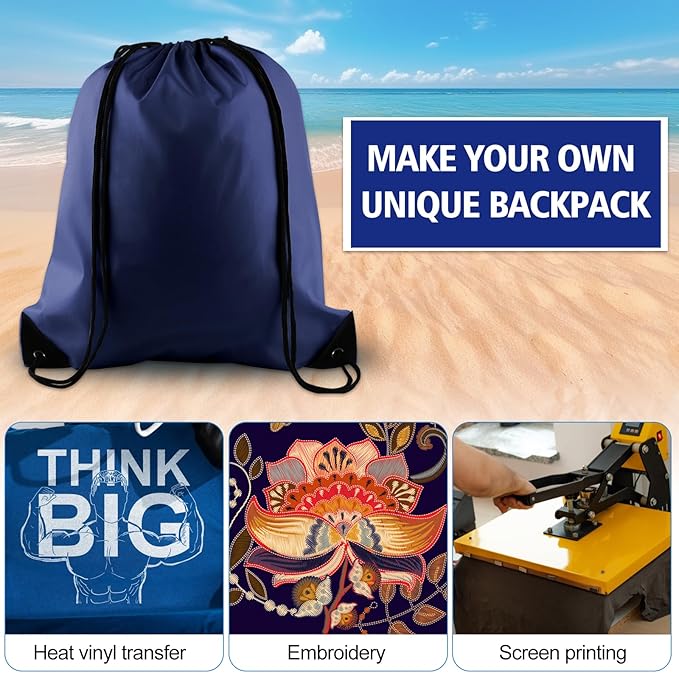 KUUQA 2 Pcs Navy Blue Drawstring Backpack Drawstring Bag Bulk Sports Cinch Bags String Backpack Storage Bags for Gym Traveling