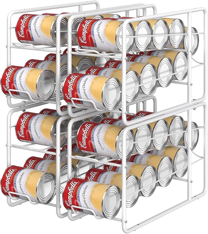 MOOACE 4 Pack Can Dispenser Rack, Stackable Can Storage Organizer Holder for Canned food Kitchen Cabinet Pantry Countertop, White