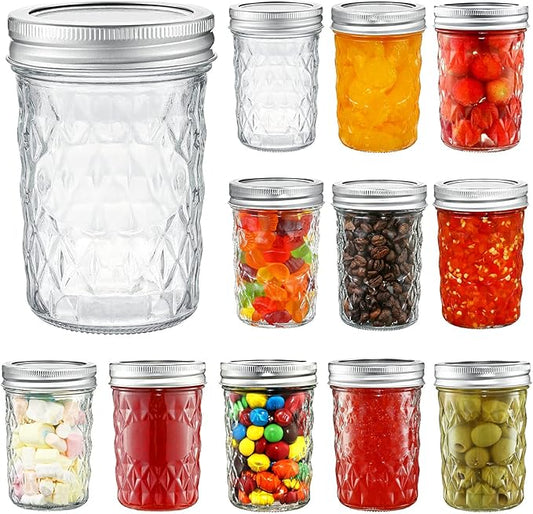 YEBODA 12 Pack Mason Jars 8 oz Glass Jars with Lids and Bands Canning Jars Ideal for Preserving, Jam, Honey, Jelly, Wedding Favors, Shower Favors, Sauces, Yogurt, DIY Spice Jars