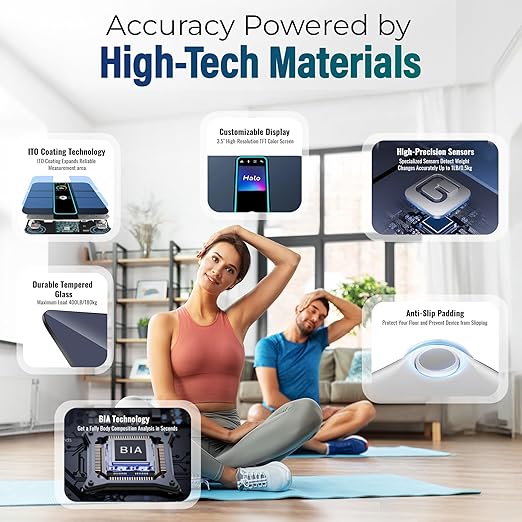 Smart Scale for Body Weight, Fat with FSH, HSA, LCD, 3.5 ft TFT Color Display, Digital Bathroom Weighing Machine for Accurate BMI Muscle Mass Composition, Heart Rate with Fitness App