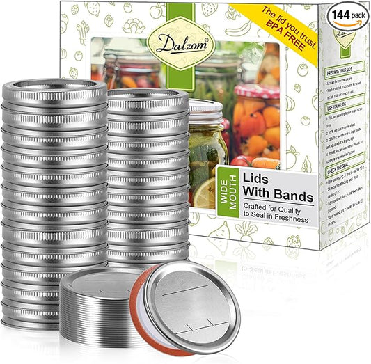 Dalzom® 72Pcs Canning Lids with 72Pcs Rings Wide Mouth, Premium Mason Jar Lids with Rings for Ball, Kerr Jars - Food Grade Material, 100% Fit & Airtight for Wide Mouth Mason Jars