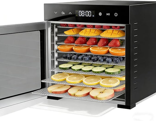 Simple Deluxe Food Dehydrator Machine, Fruit Dryer Machine with 8 Stainless Steel Trays, 24H Digital Timer 185°F Temperature Control, 500W Food Dryer for Jerky Meat Herb Fruit and Dog Treat, Black