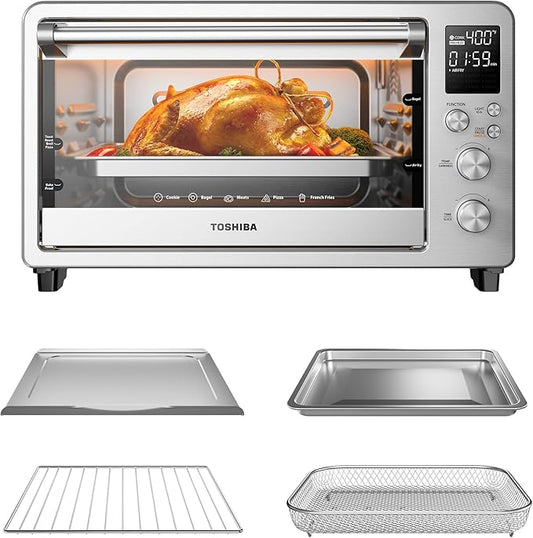 TOSHIBA ChefFry Air Fryer Toaster Oven Combo with Toast, Bake, Broil, Pizza & Dehydrate, 26.4-Quart Capacity, Stainless Steel