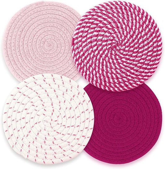 Trivets for Hot Dishes, Hot Pads for Kitchen, 7'' Trivets for Hot Pots and Pans, Pot Holders for Kitchen, Pot Holders Heat Resistant 4-Pcs, Kitchen Essentials for New Home (Pink)