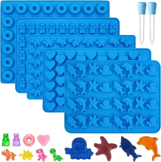 Sidosir 7Pcs Silicone Marine Theme Starfish Ocean Molds, Non-Stick Dinasur Chocolate Mold for Parties, Silicone Bear Gummy Mold for Make Gummies, Gummy Heart for Home Diy