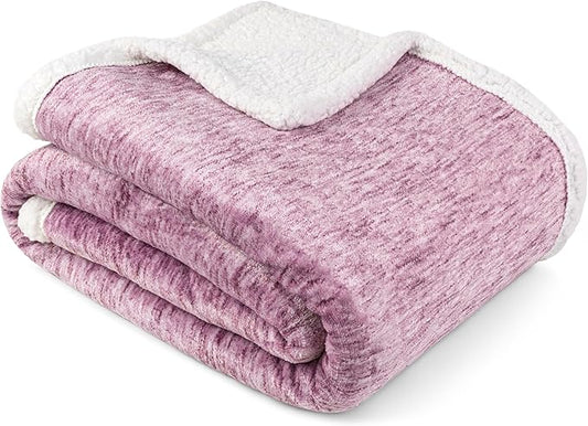 Premium Sherpa Melange Throw Blanket for Couch, Sofa by Pavilia | Soft, Fluffy, Plush, Warm, Cozy | Fuzzy Lightweight Microfiber, Purple Wine Luxury Modern Reversible TV Blanket | 50 x 60 Inches