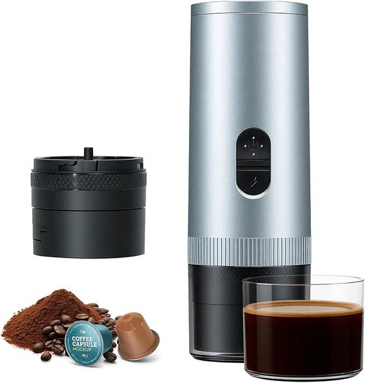 Portable Coffee Maker Electric Espresso Machine, Coffee Espresso Maker for Travel Self-Heating, Battery Powered with USB-C, 7800mAh, 2-IN-1 for Ground Coffee & NS Capsule, for Hiking, Office,RV
