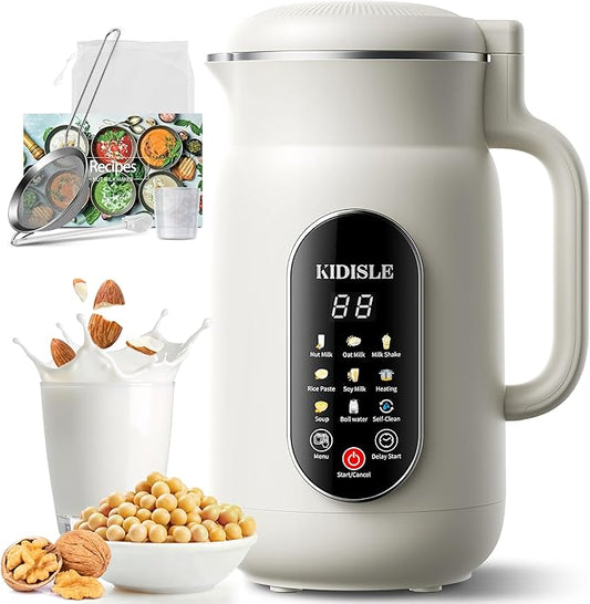 KIDISLE Nut Milk Maker Machine 51oz, 10-in-1 Soup Maker with 140℉ Heating & 8H Keep Warm, Touch Screen Plant-Based Milk Maker for Almond, Oat & Soy, 12H Delay Start & Self-Clean, Noise Reduction