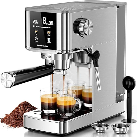 Kismile 20-Bar Espresso Machines,Professional Espresso Maker with Milk Frother Steam Wand for Latte&Cappuccino,Coffee Machine with Removable Water Tank for Home/Office
