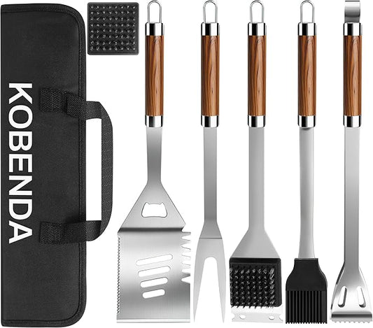 BBQ Grill Tools Set, Stainless Steel Grilling Set with Storage Bag, Spatula, Fork, Cleaning Brush Grill Set, Grill Accessories for Outdoor Cooking Camping, Grilling Gifts for Men