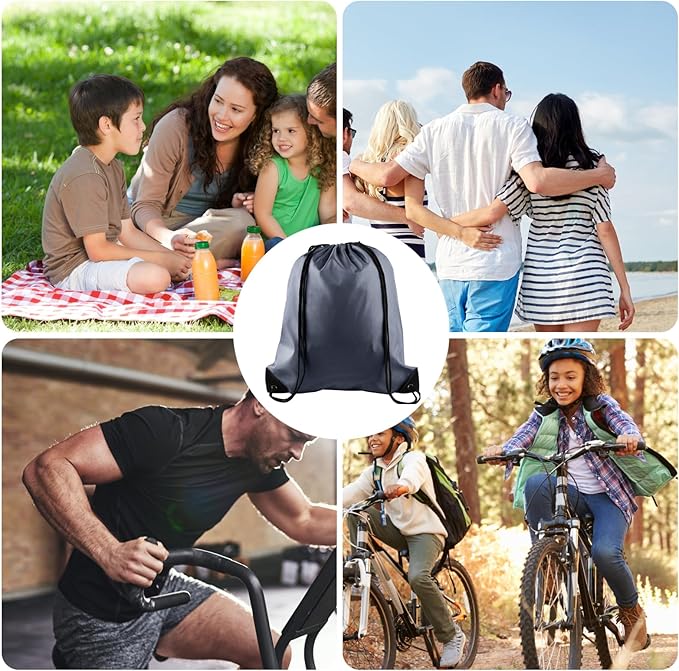KUUQA 2 Pcs Gray Drawstring Backpacks, 40cm*34cm/15.7"*13.4", Gym, Travel, Outdoor Activities