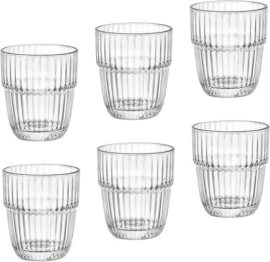 Bormioli Rocco Barshine 13.35 oz. Double Old Fashioned DOF Stackable Tempered Drinking Glasses, Set of 6, Clear