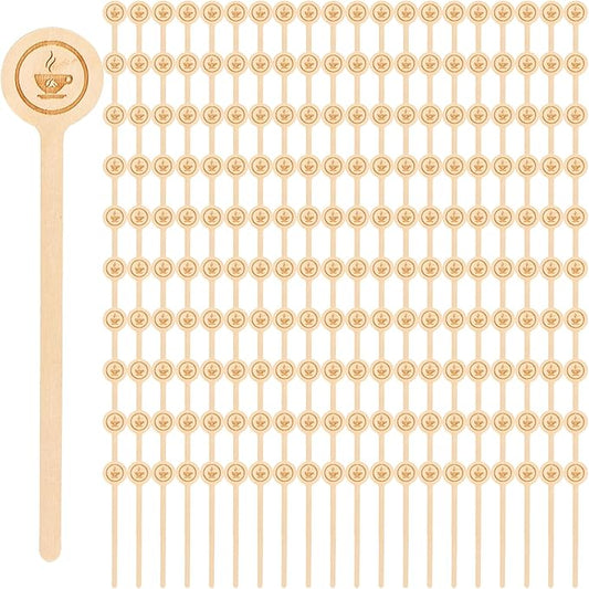 WRINGKIT 200 Pieces Wood Coffee Stirrers, 6 Inch Stir Sticks with Round Ends, Disposable Coffee Mixer Stick Drink Stirrers for Coffee Bar, Beverage, Milk, Cocktail, Tea