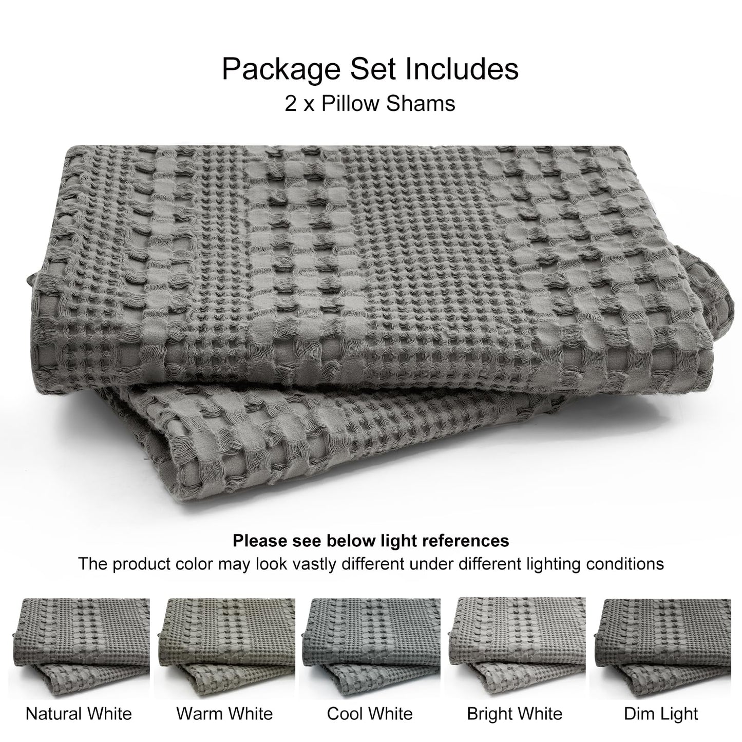 PHF 100% Cotton Waffle Weave Euro Sham Covers, 2 Pack 26" x 26" Bed Pillow Covers for Elegant Home Decor, No Filling, Luxury Aesthetic Soft Euro Pillow Cases for Bed, Dark Grey