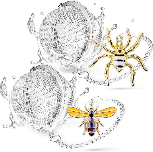 Tea Infuser 2 pcs TeaSanavie Tea Strainer Handmade Honey Bee & Spider Loose Leaf Tea Steeper Tea Ball with Bee Charm Pendant Tea Infusers for Loose Tea