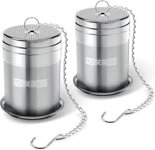 House Again 2 Pack Large Tea Infusers, Extra Fine Mesh Tea Strainers for Loose Tea, Updated Slim Threaded Lid & 304 Stainless Steel, Loose Leaf Tea Steeper for Brew Tea Spices & Seasonings