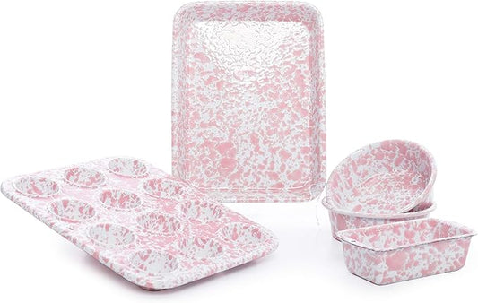 Enamelware Children's First Bake Set, 5 piece, Pink/White Splatter