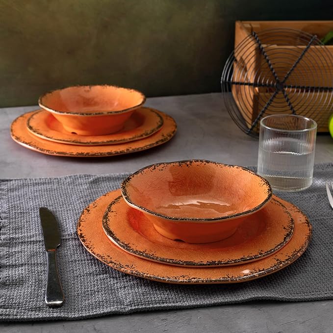 LEHAHA Melamine Serving Tray/Platters Set of 2, 17.5" x 10", 2-Piece Large Rectangular Melamine Platter Set for Serving Food, Orange