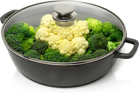 Moss & Stone 12 Inch Nonstick Large Skillet with Lid, 5 Quart Deep Saute Pan, Dishwasher & Oven Safe, Double Handled Frying Pan With Lid, PFOA Free Induction Compatible Cookware