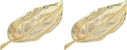 Godinger Leaf Tray, Serving Tray, Serving Platter Centerpiece Décor and Serveware - Gold (Pack of 2)