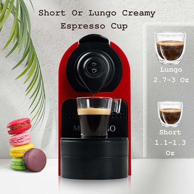 Mixpresso Red Espresso Coffee Machine – Compact 1400W Single Serve Coffee Maker Compatible with Nespresso OriginalLine Capsules, One-Touch Operation, 19-Bar Italian Pump, 27oz Water Tank