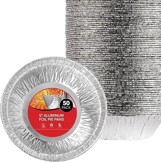 Stock Your Home 5 Inch Aluminum Foil Pie Pans (50 Count) - Disposable & Recyclable Mini Pie Pans - Foil Pie Tin for Bakeries, Cafes, Restaurants - Durable Mini Foil Pans for Pies, Fruit Tarts, Quiche