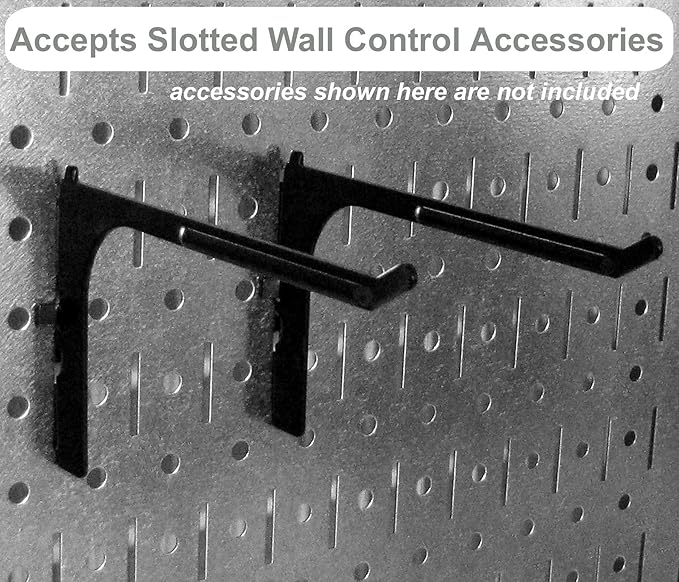 Wall Control Kitchen Pegboard Organizer Pots and Pans Storage Rack Organization Kit with Grey Pegboard and Black Accessories