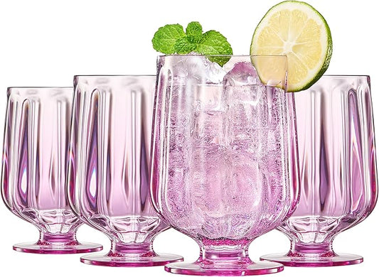15oz Unbreakable Premium Drinking Glasses Set of 4 - Super Grade Acrylic Plastic - Perfect For Gifts - European Style Shatterproof BPA-free Glassware Dishwasher-Safe, Indoor & Outdoor (Purple-Lilac)