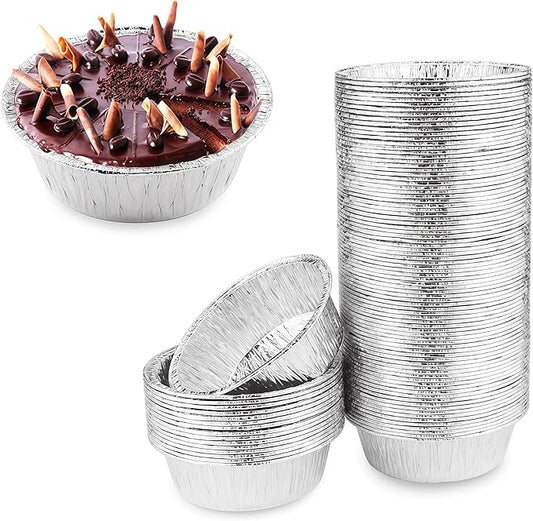100 Pack 4" Round Tart Pie Foil Pans - Disposable Aluminum Foil Tart & Pie Tins for Baking, Cooking, Storage or Reheating