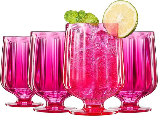 Khen 15oz Unbreakable Premium Drinking Glasses Set of 4 - Super Grade Acrylic Plastic - Perfect For Gifts - European Style Shatterproof BPA-free Glassware Dishwasher-Safe, Indoor & Outdoor (Hot Pink)