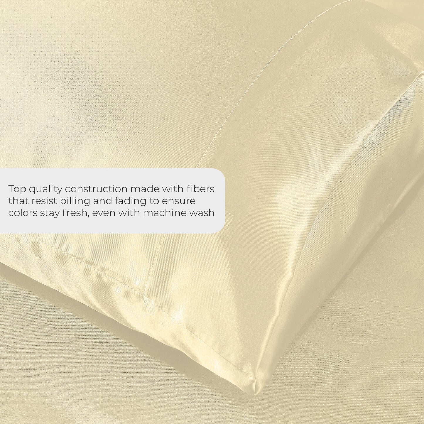 Pure Bedding Satin Sheets Queen [4-Piece, Ivory] Hotel Luxury Silky Bed Sheets - Extra Soft 1800 Microfiber Sheet Set, Wrinkle, Fade, Deep Pocket Fitted Sheet, Flat Sheet, Pillow Cases
