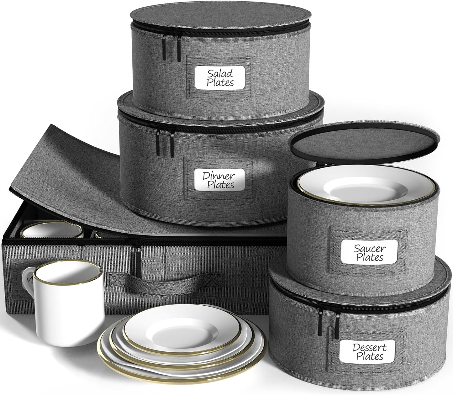 Sorbus China Storage Containers Hard Shell - Glass & Dish Storage Containers for Transport, Moving, Party - 5 Pc. Stackable Plate Storage Set for Dinnerware, Mugs, Cups - Felt Plate Protector included