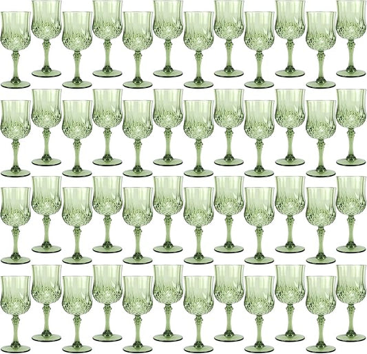 Plastic Wine Glasses, Plastic Goblets Vintage Style Cordial Unbreakable Drinking Glasses, Reusable Drinkware for Wedding Reception, Grand Event Party Supplies (48, New Green)