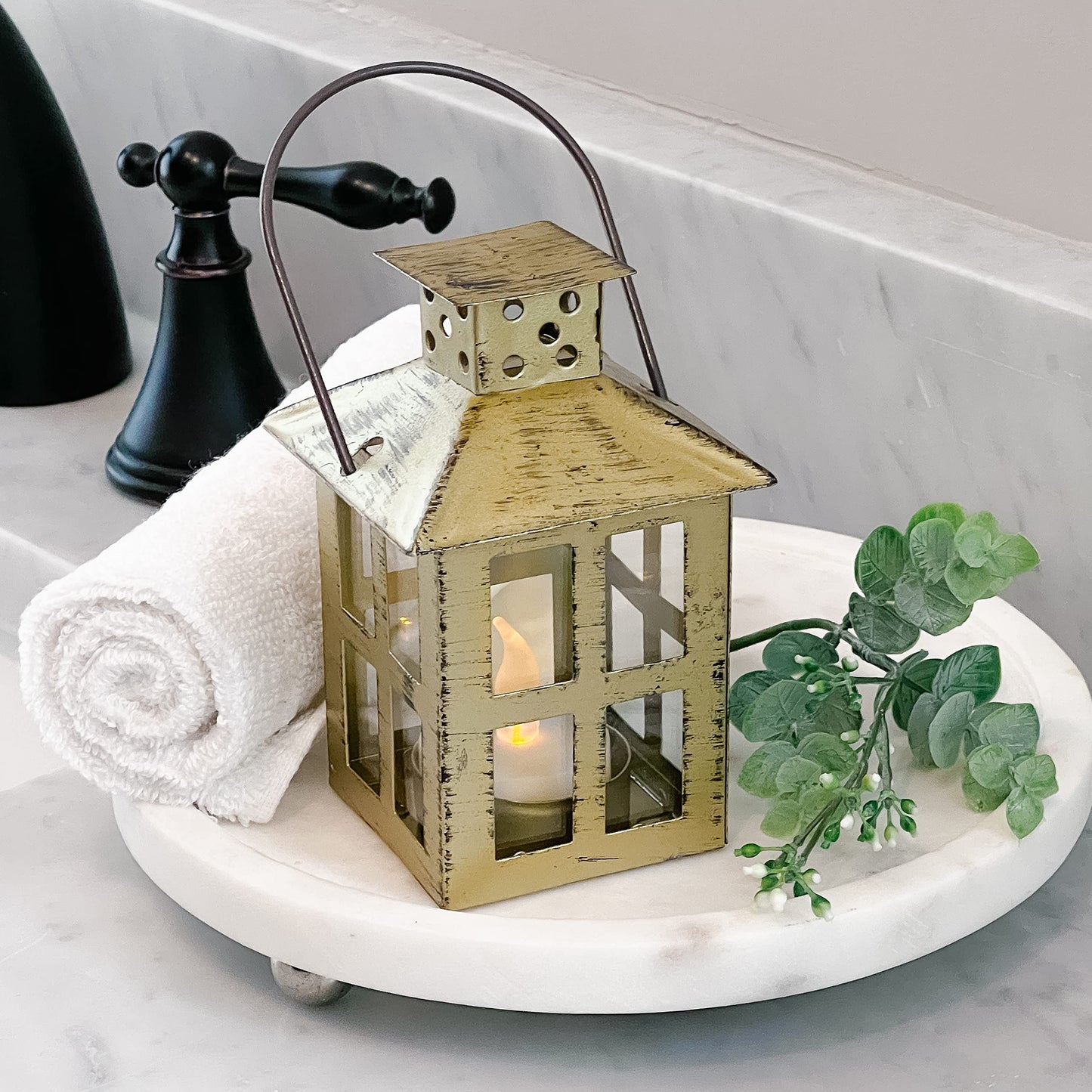 Kate Aspen Vintage Antique Gold Distressed Small Mixed 5 Inch Lantern