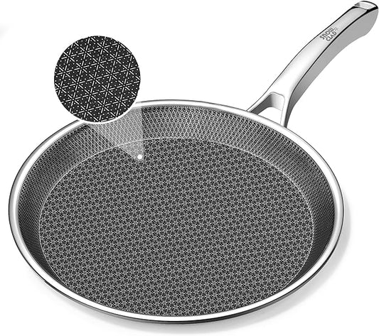 SNOWCLAD Crepe Pan,10 in Nonstick Crepe Pan, Stainless Steel Flat Skillet,Non Stick Dosa Tawa Comales Para Tortillas Pancake Pan,Dishwasher and Oven Safe Cookware,Induction Compatible, PFOA Free