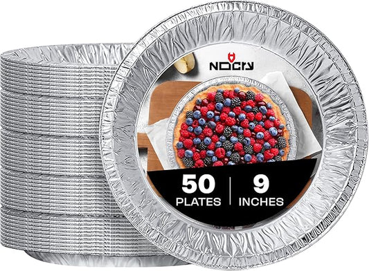 NoCry Premium Disposable Pie Pans 9 Inch (50 Pack) — Made in USA — Foil Aluminum Tins with Curl Lip for Baking Delicious Tarts or Crispy Pastry Crusts — Lightweight Yet Sturdy — Even Heat Distribution