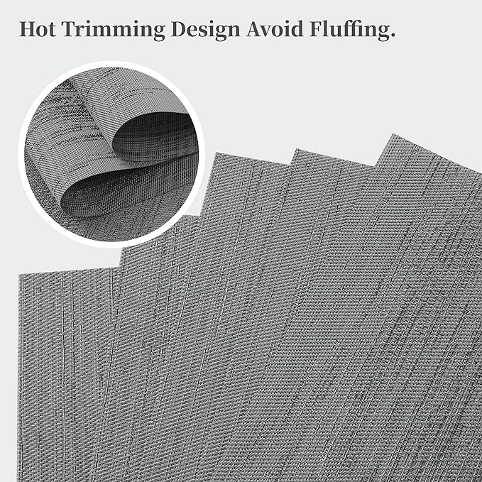 Leetaltree Grey Placemats, Heat Resistant Non-Slip Place mats for Dining Table, Washable Durable PVC Vinyl Woven Table Mats (Set of 12)