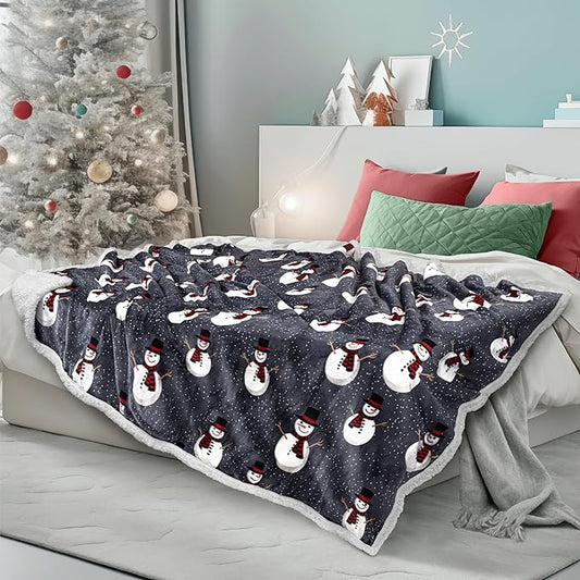 PAVILIA Premium Christmas Sherpa Throw Blanket | Snowman Decoration, Fleece, Plush, Warm, Cozy Reversible Microfiber Holiday Blanket 60x80